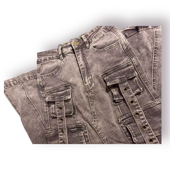 Fashion Nova Acting Up Denim Skirt Set Black/Grey‎ Size Small New - Picture 9 of 10